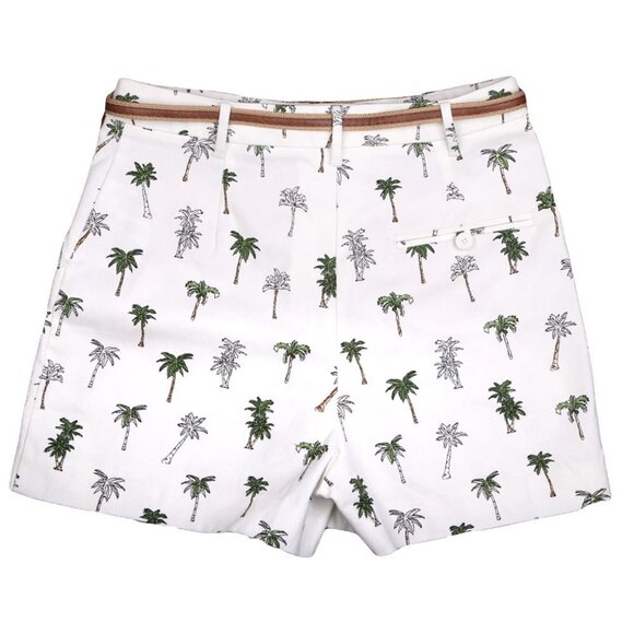 Zara Palm Tree Shorts Belted Stretch Tropical High Waist White Green Tan XS - Picture 5 of 10